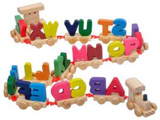 CrazyCrafts Authfort Wooden Alphabet Letters Train (A-Z) English Vocabulary Building Authfort Train Set Early Educational Toys Kids