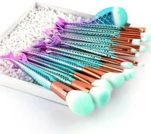 shadespalace Mermaid Pro Makeup Brushes Set Foundation Blending Powder Eyeshadow Concealer Fish Fail Blush Cosmetics Rainbow Make Up Tools Kits (Pack of 10)