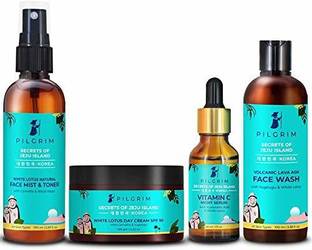 Pilgrim Complete Face Care Combo -  100ml, Face Mist & Toner 100ml, Day Cream with SPF 50 100gm & Vit C Night Serum 30ml, All Skin Type | No Paraben No Sulphate | Korean Beauty Secrets Face Wash