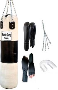 Monika Sports 3 Feet Unfilled Canvas Material Punching Bag With Hanging Chain + Pair of Boxing gloves + Pair of Boxing Handwrap + 1 Mouth Guard For Boxing Boxing Kit