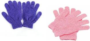 Three Elements Exfoliating Dual Texture Bath Gloves for Shower Dead Skin Cell Remover,Scrubbing Glove Bath Mitts Scrubs for Shower Gloves with hanging loop-random color(2 Pairs)