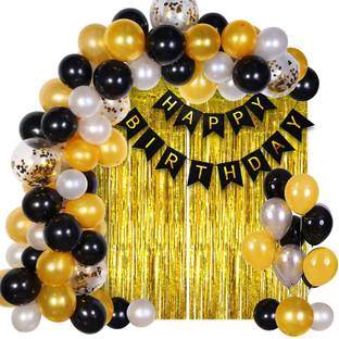 Anayatech Happy Birthday Decoration Kit Combo - 42pcs Birthday Banner Golden Foil Curtain Metallic Confetti Balloons
