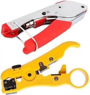 Vikas Crimping Multitool Wire Stripping Pliers Connector Compressor Crimping Tool F Connector Support Rg6 (5C) / Rg59 (4C) Coaxial Cable Wire TV Crimping Tool, Waterproof Connectors with Universal Cutter Stripper for Flat or Round UTP Cat5 Cat6 Cable Coax Cable Stripping Tool crimper Cable Stripper with the cutting Blade Manual Crimper