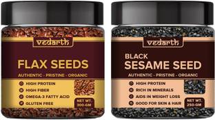 Vedarth Combo Pack of Flax Seed and Flax Black Sesame Seed Brown Flax Seeds, Black Sesame Seeds