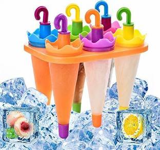 गेटजेट 6 in 1 Umbrella Style Ice Candy Stick Popsicle Mold & Kulfi Frozen Stick Ice Cream Pop Yogurt Jelly Lolly Maker Tray Mould-Star Shape Ice Cream Candy Kulfi Maker. बहुरंगी प्लास्टिक आइस बॉल ट्रे
