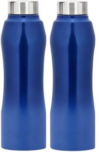 HARIBAS Pack of 2 Blue Stainless Steel Single Walled Water Bottle 1000ml each 2000 ml Water Bottles