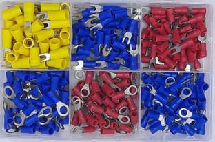 RPI SHOP Copper Wire Lug Kit, Battery Cable Ends, Eyelets Crimp Tubular, 3 Different Types of Ring Terminals & 3 Different Fork Terminal Connectors, Insulated, Each 50 Pcs, Pack of 300Pcs Wire Connector Wire Connector