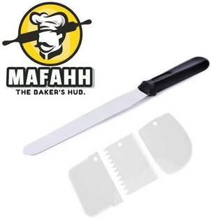 MAFAHH Stainless Steel Palette Knife and Set of 3 cake scrappers | Cake Making Tools Kitchen Tool Set