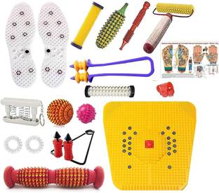 AHCS Acupressure Massager & Sujok Therapy Tools Combo Kit For Stress Pain Relief Natural Care Bio-Magnetic Power Foot Mat Shoe Sole Foot Roller-Pyramidal Wooden मसाज़र