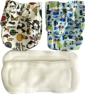 kogar All In One Printed Combo Button Reusable Diaper Nappy With Insert (2 Diaper+2 insert)