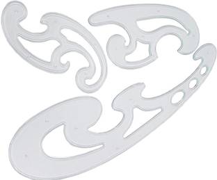 PRANSUNITA French Curve Pack of 3 Clear Plastic Inking Edges Drafting Drawing Ellipse Template Useful in Drawing arm Holes and necklines While Drafting Pattern Ruler