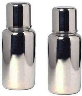 little monkeys High Quality Stainless Steel Baby Feeding Bottle 1 Piece & Silicon Nipple with Extra Cap for Traveling Purpose - 250 ml (Silver)no plastic - 250 ml (Silver) -combo of 2 - 250 ml