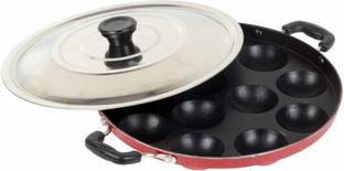 Swarambh Non-Stick 12 Cavity Aluminium Appam Patra Ponganal Maker Paniarakkal Litti Maker Appe Pan with Lid Appam Patra Non Stick with Lid Paniarakkal with Lid 0.5 L capacity 22.9 cm diameter