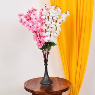 Ryme Combo Of White And Baby Pink Artificial Flower Bunch For Home Decoration Showpiece (Pack Of 2) White, Pink Orchids Artificial Flower