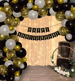 Wisdom Decor Solid Happy Anniversary Decoration Items with Banner
