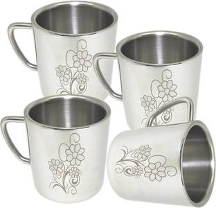 bartan hub Pack of 4 Steel Coffee/Tea Mug Set Of 4 ( 150 ML , Insulated , Double walled Mug Set , Dishwasher safe , Stainless steel Made )