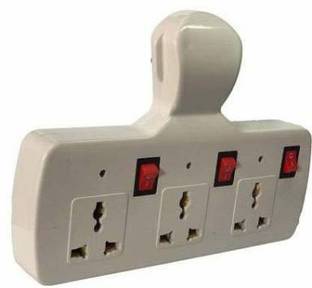 BHATNAGAR 3 Plus 3 Multiplug with Individual Switches, LED Indicators and Fuse Extension Board Switch Spike Guard 3 Socket Extension Boards (White) 3  Socket Extension Boards