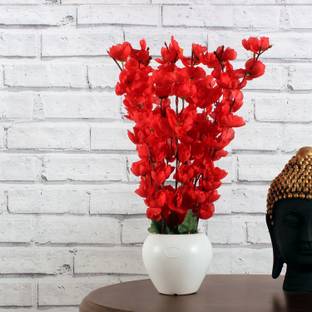 Flipkart Perfect Homes Artificial Flowers with White Pot for Home Décor and Gifting Red Orchids Artificial Flower  with Pot
