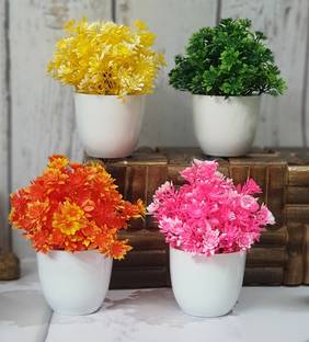 Litleo Set of 4 Great for home mini Vibrant Color Bonsai Artificial Plant  with Pot