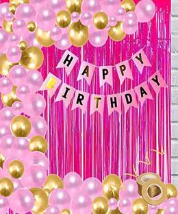 Realistic Store Happy Birthday Banner and Curtain Foil with HD Metallic Balloons