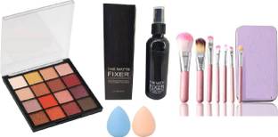 Dhaniji mini eyeshadow palette 01 of 16 shades with set of 7 mew brush, 1 makeup fixing spray and 2 blender puff( 5 items in the set)