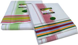 Mps cotton cool 9X5 Century Fine Quality Pepsi Two" Fancy Border Dhoti + Towel Set Attached D.No 607Y Solid Men Dhoti