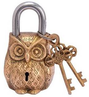 SMW Owl Shaped Pad Lock With 2 Keys, Standard, Golden Decorative Showpiece  -  8 cm