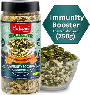 Midiron Immunity Booster Mix Seeds, Roasted Healthy Mixture Pack, 4-in-1 Seeds, Ready to Eat (Pumpkin, Watermelon, Sesame, Flax) (250gm) Pumpkin Seeds, Watermelon Seeds, Sesame Seeds, Brown Flax Seeds