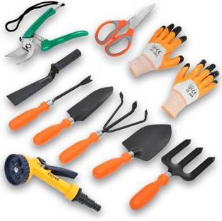 IBEX 10 Pcs Gardening Tools Set for Home,Quality Gardening Work Kit of Cultivator, Hand Rack, Weeder, Trowel, Pruner Garden Tool Kit