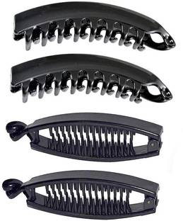 BHARATGAURAV Banana Comb Clip (8cm) Hair Grip Ponytail Holder Hair Accessories (Plastic Black Pack of 4) Banana Clip