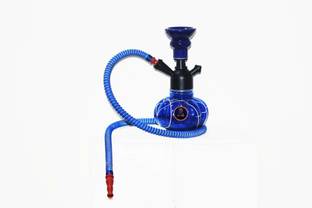 विश डिवाइन Black Hookah with Blue Met Finish (8 Inches)(Kharbuza Shaped) 8.0 inch ग्लास हुक्का