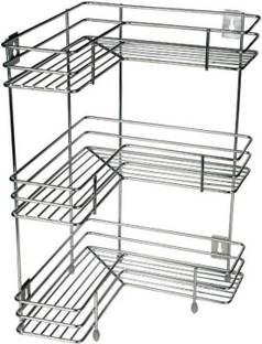 AK HUB Utensil Kitchen Rack Steel Multipurpose Use 3 Layer L Shape ( Standard Size ) - Silver Storage