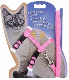 SHK Digitrade Cat Adjustable Nylon Harness Strap Collar with Leash Set Small Pet Walking for Kitten- Nylon (Pink) Cat Harness & Leash
