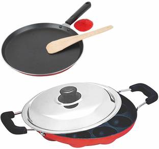 Masox Store Combo 2 Pcs Set of Crispy Dosa Tawa & Appam pan,Paniarakkal Pan,Paddu Maker Non-Stick Coated Cookware Set