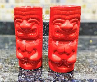 Your Local Shop (Pack of 2) Red Tikki Ceramic Glasses (Pack of 2) Glass Set Beer Glass