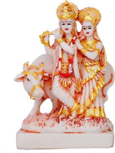 guniba radha krishna with cow, radha krishna cow murti, radha krishna with cow idol Decorative Showpiece  -  22 cm