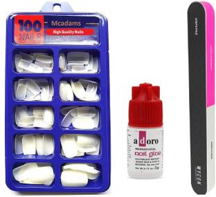 McAdams Reusable Acrylic Artificial Nails with Glue & 7 Ways Nail Buffer Filer Set Manicure Tool