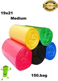 MJ Exim 150 Bag 1 black +1 green +1 blue +1 yellow +1 RED Medium 8 L Garbage Bag  Pack Of 150