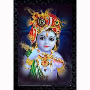 Janki Beautiful Bal Krishna with Flute Wall Painting Canvas 20 inch x 14 inch Painting