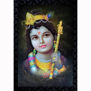 Janki Beautiful Bal Krishna with Flute Wall Painting Canvas 20 inch x 14 inch Painting