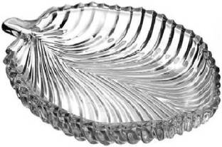 SIOPAWORLD Small Beautiful Leaf Shape Glass Tray Plate for Serving Dry Fruits, Fruits, Snacks, Sweets, Chocolates for Home Decoration, Living Room (pack of 1) Tray