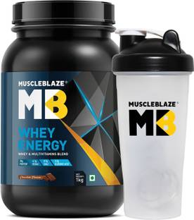 MUSCLEBLAZE Whey Energy with Whey & Multivitamins Blend, 1 kg with Shaker, 650 ml Whey Protein