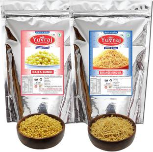 Yuvraj Food Product Bikaneri Bhujiya & Raita Boondi famous bikaneri namkeen combo pack (350 gm x 2