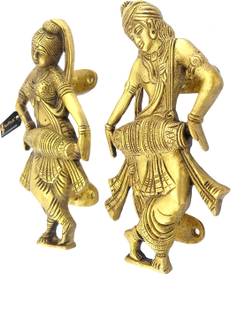 HanDecor by Two Moustaches Radha Krishna Playing Dholak Door Handle Pair Brass Door Handle