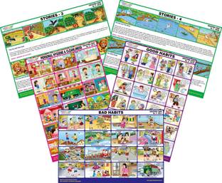 Spectrum Set of 5 Mirror Coat Educational Charts : Set 6 (Good Habits, Bad Habits, Personal Hygiene & Cleanliness, Stories 3 & Stories 4)