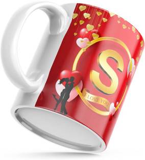 bhumiyaan Letter S Alphabet Ceramic Coffee (350ML) Ceramic Coffee Mug