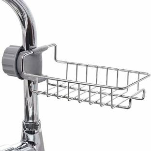 KitchenFest ® Stainless Steel Bathroom Kitchen Sponge Soap Storage Holder Sink Caddy Faucet Organizer Drainer Drain Rack