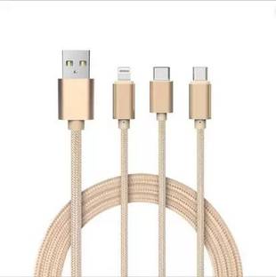 THE MOBILE POINT Lightning Cable 2 A 1.2 m 3 in 1 Multi USB Charging Nylon Braided Fast Multi Charger Cable for Micro USB, iOS and Type-C Devices