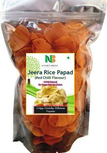 Nature's Bridge Homemade Jeera Rice Papad (Red Chilli) / Rice Papad / Papad / Crunchy Jeera Papad Chilli Flavour / Premium Quality Snacks - (200 gm) Jeera Papad