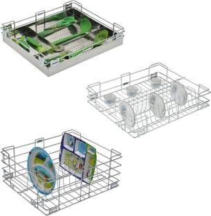 SMART SLIDE Utensil Kitchen Rack Steel 17 x 20 Inch Cutlery tray Kitchen Basket / Plate Kitchen Basket / Cutlery Organizer for Modular Kitchen / Kitchen Trolley / Kitchen Cabinet / Kitchen Drawer